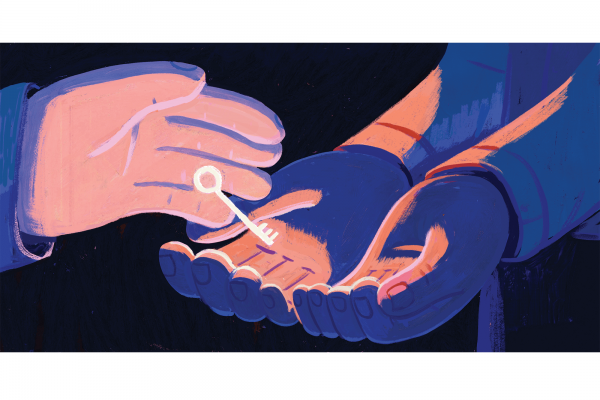 Illustration of a hand holding a key.