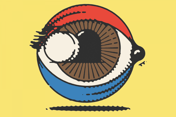 Illustration of an eye where the pupil is an empty tomb with the stone rolled back