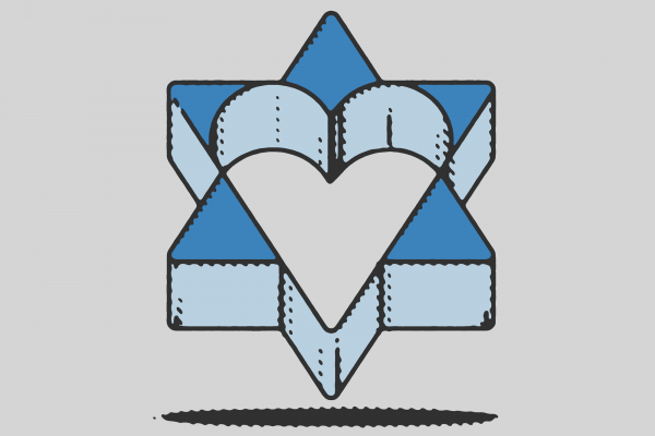 Illustration of a star of David with a heart-shaped cutout on the inside