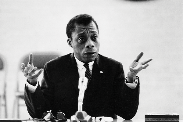 Author and activist James Baldwin speaks at Xavier University of Louisiana in New Orleans, 1963.