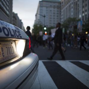 A police car at a solidarity for Baltimore protest in Washington, D.C. Image via