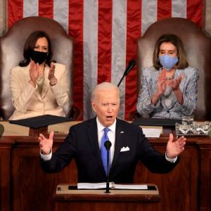President Joe Biden addresses a joint session of Congress April 28, 2021
