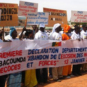 Demonstration against young marriage and female circumcision in Africa. 