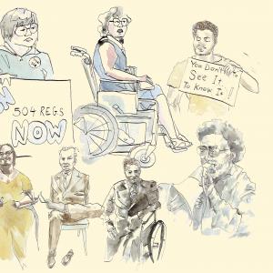 Watercolor-style illustration collage of people featured in the story