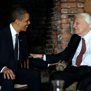 Presid Obama with Dr. Billy Graham at the preacher's home in Montreat, NC, 2010