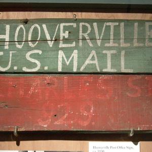 Sign from the post office at the Hooverville (squatters settlement) in Seattle, 