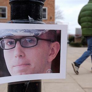 Bradley Manning photo hangs on lightpost, photo by savebradley / Flickr.com