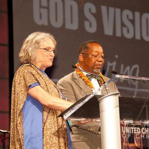 The Rev. Sharon Watkins and the Rev. Geoffrey Black offer a Litany of Response. 