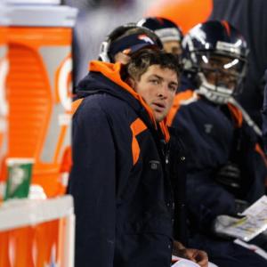 Tebow on the sidelines (Broncos v Patriots) 1/12/12. Getty Images. 
