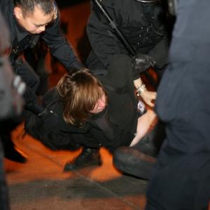 Occupy Oakland protester is arrested 1/28/12. Image via Getty Images. 