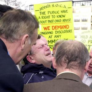 Clergy abuse protest in Dublin, 2002. Photo via Getty Images. 