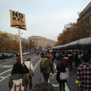 Protestors march to stop the Keystone XL Pipeline. Photo by Scot Degraf