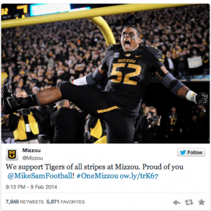 Mizzou tweets support for Michael Sam, via Twitter