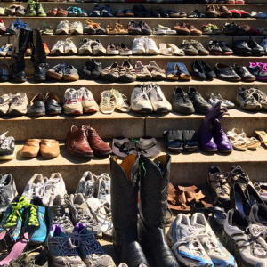 Empty shoes at the Wisconsin State Capitol represent 467 gun deaths in Wisconsin