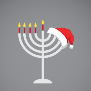 Santa hat and menorah. Image courtesy jennylipets/shutterstock.com