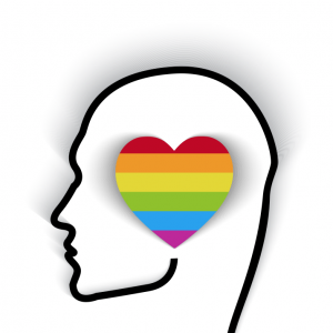 Head contour with rainbow flag in the shape of a heart. Image courtesy bymandesi