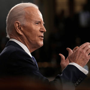 President Joe Biden gestures with his hands as he delivers the State of the Union address.