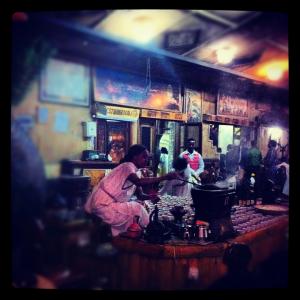 Coffee ceremony at a restaurant in Addis Ababa, Ethiopia. 