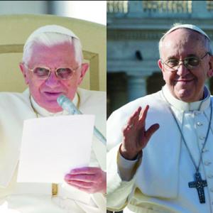 Pope Benedict photo by Gregory A. Shemitz,Pope Francis photo by Andrea Sabbadini