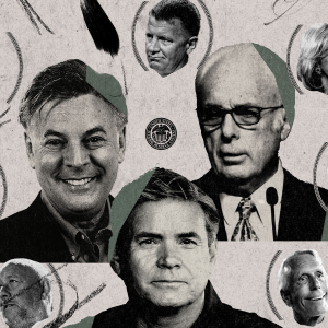 Top row, from left: David Koch, Erik Prince, Betsy DeVos; Middle row: Charles Koch, Lance Wallnau, John Macarthur, Tim Dunn; Bottom row: Farris Wilks, Jack Hibbs, Richard Uihlein