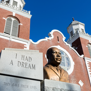 A statue of Rev. Martin Luther King Jr. outside Brown Chapel AME Church in Selma, Ala., the starting point of the 1965 marches for voting rights.