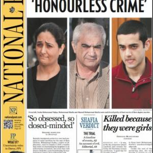 Front Page of Canada's National Post announcing the Shafia Murder Convictions.