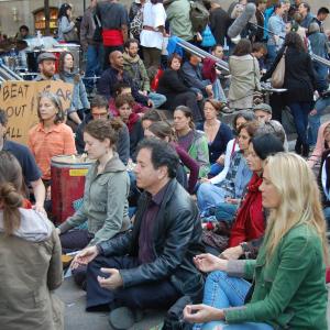 Group meditation in Zuccotti Park, October 2011.  Photo by Cathleen Falsani.