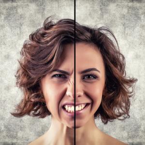 Woman with cynical and happy emotion, Fotovika / Shutterstock.com