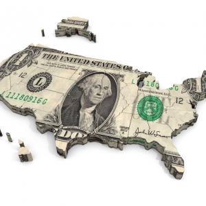 The United States made from a $1 bill. Image via AuntSpray/shutterstock.com