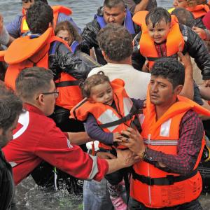 Syrian refugees arrive in Lesvos, Greece in October.