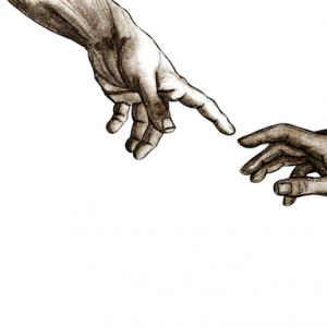 Sketch of God and Adam's hands, aleisha / Shutterstock.com