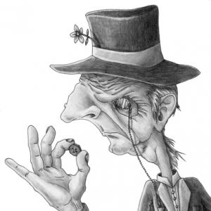 Caricature of a penny pincher, AKIllustration / Shutterstock.com