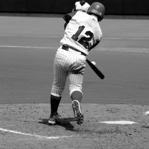 Black and white image of baseball player, Richard Paul Kane / Shutterstock.com