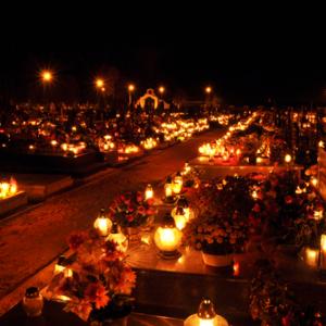 Candles illuminate a cemetery on All Saints' Day, wawritto / Shutterstock.com