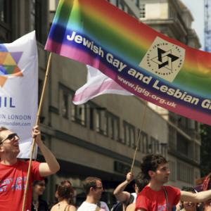 Jewish gays and lesbians gather to support gay rights in London's Gay Pride para
