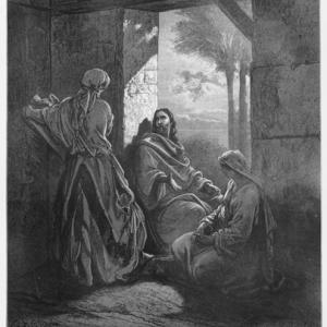 Drawing of Mary, Martha, and Jesus by Gustave Dore. Courtesy Nicku/shutterstock.
