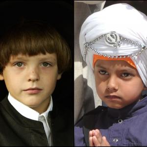 Amish boy (left) and Sikh boy (right).