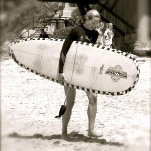 Sarah Vanderveen heads in from surfing in her hometown.
