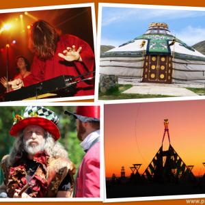 Theremin, Yurt, Holy Fool, Burning Man. Collage by Cathleen Falsani. 