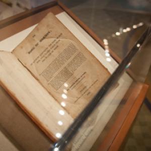 The first edition of the Book of Mormon, printed in 1830, on display in Missouri