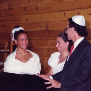 Lacey Schwartz at her Bat Mitzvah with her parents. Image courtesy Lacey Schwart