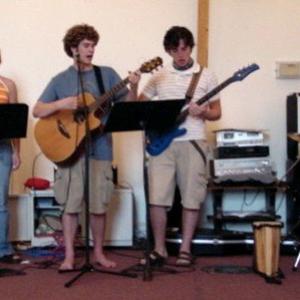 Tim King with his youth group's worship band. Photo courtesy Tim King
