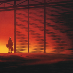The illustration shows a man holding a suitcase and wearing a backpack standing in the frame of an open prison fence gate, looking out. There is a dark sunset behind him. 