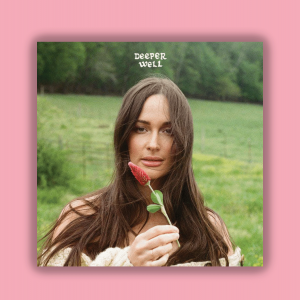 The image shows the cover of Kacey Musgraves' album "Deeper Well," in which she is holding a red flower. 