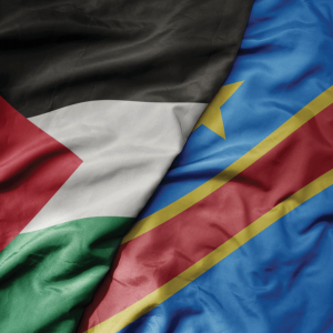 The image shows the Palestinian flag next to the flag of the Democratic Republic of Congo 