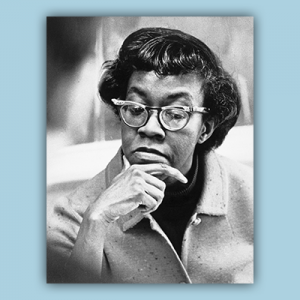 Gwendolyn Brooks holding chin in one hand and looking down, Chicago (1972)