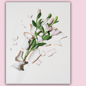 A shattered flower vase.