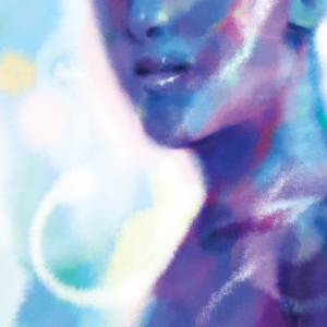 A blue and purple illustration of a human torso and head