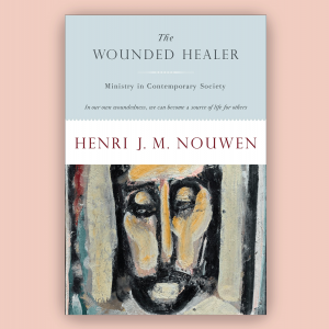 The image shows the cover of the book "The Wounded Healer" by Henry Nouwen 