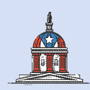 An illustration of the U.S. Capitol building in the colors of a Puerto Rico flag.